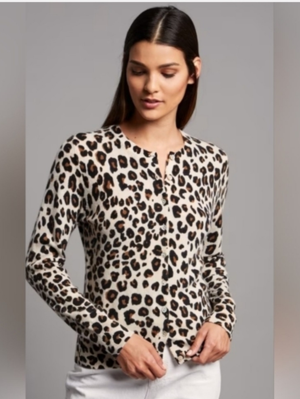 Old Navy Beige and Black Leopard Print Cardigan Sweater